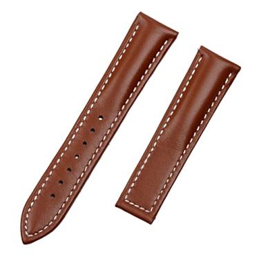 Imagem de BDNJN Pulseira de relógio de couro bovino genuíno de 20 mm para pulseira Omega Seamaster 300 DE VILLE AT150 AQUA TERRA 150 pulseira de relógio fivela de implantação (marrom claro sem fecho)