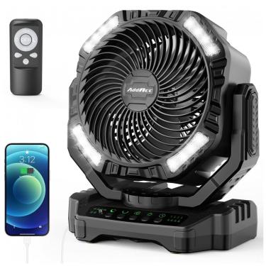 Imagem de Ventilador Portátil Recarregável com Bateria de 40000mAh, Temporizador e Controle Remoto, 5V 22W, AddAcc, Preto