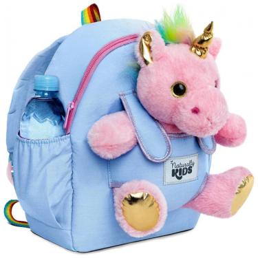 Imagem de Mochila infantil média unicórnio rosa Naturally KIDS com pelúcia removível 29 cm