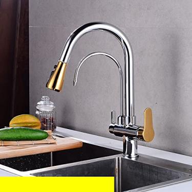 Imagem de Torneira de cozinha 4 polegadas pull down torneira de cozinha com torneira filtrada automática para água potável 360 ° torneira de rotação, sem toque, cromo dourado