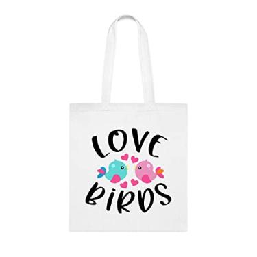 Imagem de Sacola Love Birds 02, presente Love Birds, bolsa de ombro Love Birds, bolsas reutilizáveis de pássaros do amor, ideia de presente de cesta de Natal de aniversário, presente para ela,