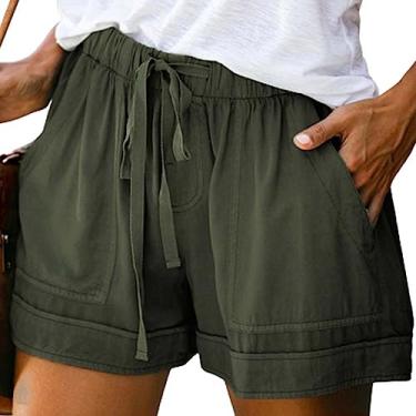 Imagem de Shorts de corrida feminino de verão com cordão elástico na cintura de algodão casual shorts para treino de fitness ao ar livre corrida
