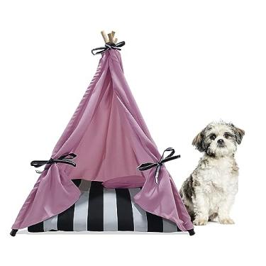 Imagem de Cabana Toca de Indio para Cachorro Fofa Madeira Colchão Listrado Tamanho M 65x85cm Rosa Claro Pet Best Soluções