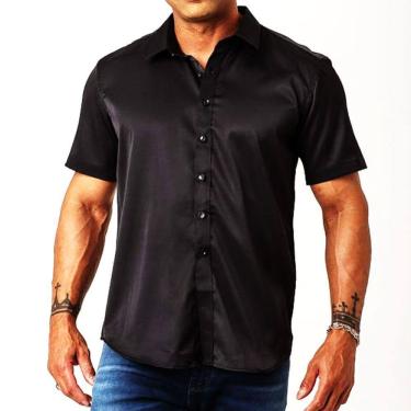 Imagem de Camisa Social Masculina Slim Preta Manga Curta Zune