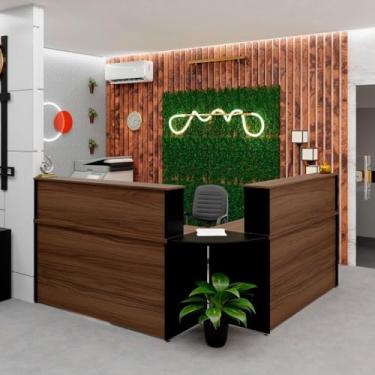 Imagem de Balcão Atendimento de Canto para Recepção 2 Gavetas Nogal