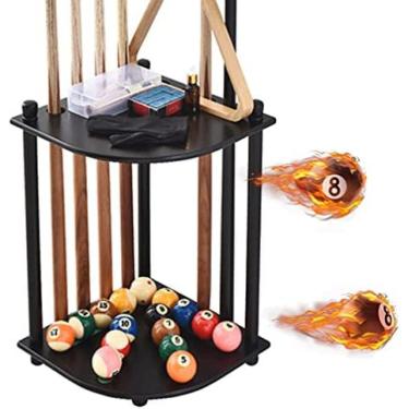 Imagem de Billiards Cue Rack Only - 8 Holes Corner Floor Cue Rack, Ball Floor Stand Deluxe Floor Corner Cue Stand Vertical Floor Cue Holder Holds ​Stand Black Pine Wood Pattern Finish,Serene16