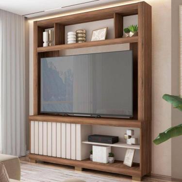 Imagem de Estante para TV Até 55 Polegadas 1 Porta com Ripado Cinne Nogueira San Remo/Off White - Caemmun