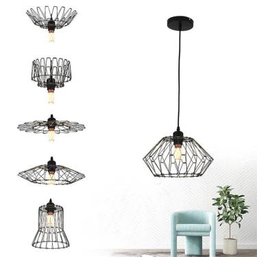 Imagem de Lustre Pendente Luminaria Teto Decoraçao Flexivel Moderna Rustica Metal Aramado Sala Qu...
