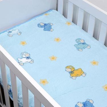 Imagem de Cobertor Bebê Infantil Jolitex Pelo Alto 0,90x1,10m Carneirinhos Azul