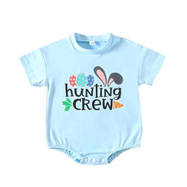 Imagem de Macacão infantil para bebês meninas meninos Páscoa manga curta estampa coelho macacão para roupas de bebê azul bebê meninas, Azul, 3-6 Months