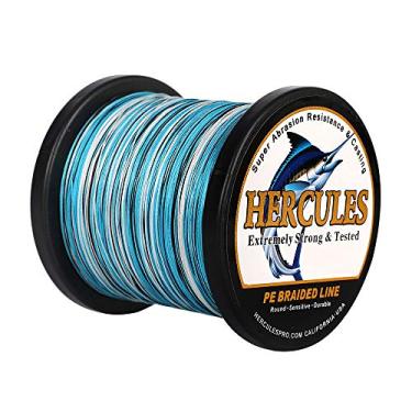 Imagem de Hercules Linha de pesca trançada super forte 4 fios super econômico de 1,8 kg a 2,3 kg Teste para água salgada, 109/328 / 547/1094 jardas (100 m / 300 m / 500 m / 1000 m), Diam# 0,08 mm - 0,55 mm Pesca esportiva, Blue Camo, 80LB(36.3KG)-0.48MM-1094YDS(1000M)