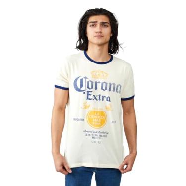 Imagem de Camiseta masculina com gola redonda e manga curta Corona Extra Label, Off-white, XXG