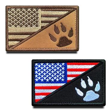 Imagem de Zcketo Pacote com 2 bandeiras táticas americanas com rastreador de cães, pata do exército, polícia, patriota, cão, bordado militar, aplique de gancho e laço para cães de serviço para cães médios e