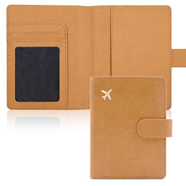 Imagem de Deziliao Combo porta-cartão de passaporte e vacina, porta-passaporte de couro PU com compartimento para cartão de vacina, carteira de passaporte para homens e mulheres, Marrom, Clássico