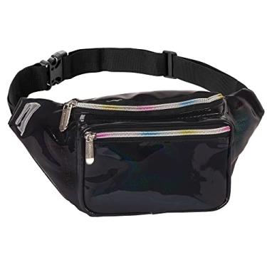 Imagem de Pochete com cinto – bolsa transversal para homens ou mulheres – mãos livres, impermeável, grande, bolsa para caminhadas, corridas e viagens, Glitter - Preto, One_Size