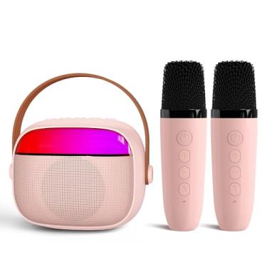 Imagem de TDTOK Máquina de karaokê para crianças, mini máquina de karaokê com alto-falante Bluetooth e 2 microfones sem fio, luz RGB, máquina de karaokê portátil para meninas, meninos, adultos, casa, KTV, festa