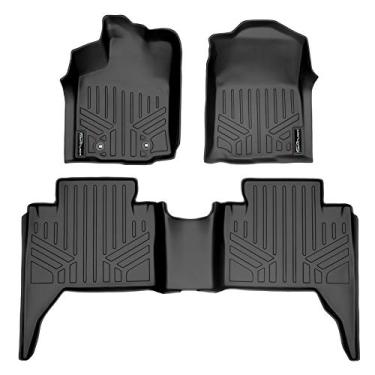 Imagem de SMARTLINER Tapetes de piso de ajuste personalizado, conjunto de 2 linhas de forro preto para Toyota Tacoma 2016-2017 cabine dupla