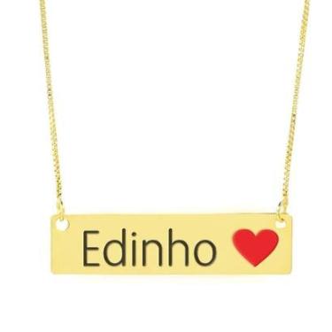 Imagem de Colar Nome Personalizado Coração Resinado Edinho Banhado Ouro 18K - 999001177-Feminino