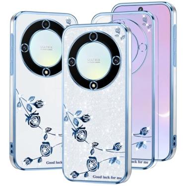 Imagem de Kainevy Capa para Honor Magic 5 Lite capa transparente com glitter rosa floral para mulheres meninas linda capa de telefone Honor Magic 5 Lite capa de silicone à prova de choque fina diamante
