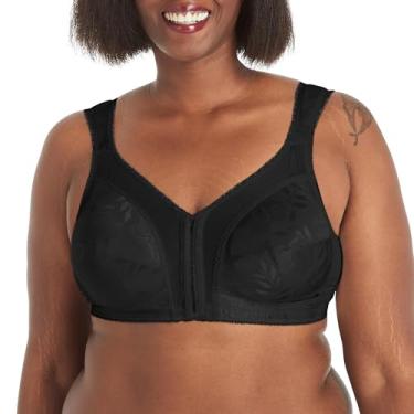 Imagem de Playtex Sutiã feminino 18 horas de fechamento frontal sem fio com costas flexíveis, sutiã de suporte de 4 vias, alças acolchoadas, Preto, 44D