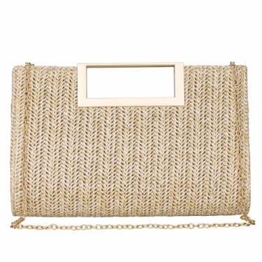 Imagem de YYW Bolsa feminina de palha com alça superior, bolsa de verão para noite, bolsa transversal, bolsa de ombro de praia (bege), Bege, One Size