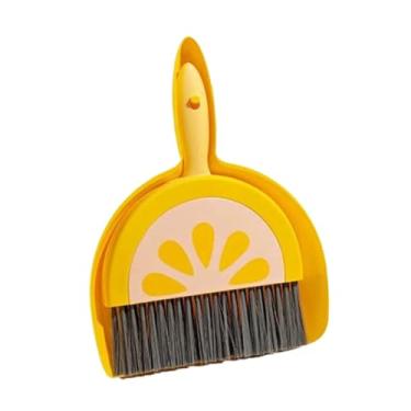 Imagem de EHJRE Mini pá de lixo e conjunto de escova Conjunto de vassoura para crianças Conjunto de escova de limpeza e pá de lixo para mesa, limão