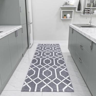 Imagem de Tapete Passadeira de Cozinha Antiderrapante 1,30m x 45cm Cru Cinza Mescla Geométrico Artesanal de Tear Jacquard Base Emborrachada para Quarto Corredor Banheiro