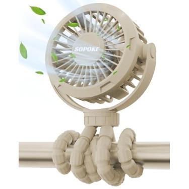 Imagem de SOPOKE Mini ventilador portátil para carrinho de bebê, ventilador de mão pessoal de 3 velocidades, ventilador de resfriamento de tripé flexível de 360° recarregável operado por bateria, adequado para