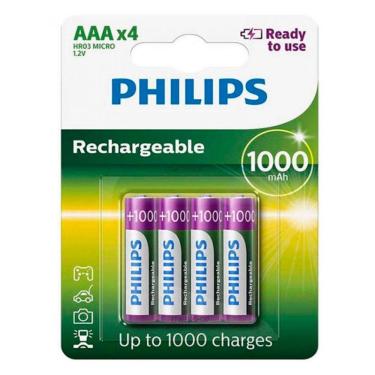 Imagem de Pilha Recarregavel Aaa Palito 1000 Mah Com 4 Und Rtu Philips