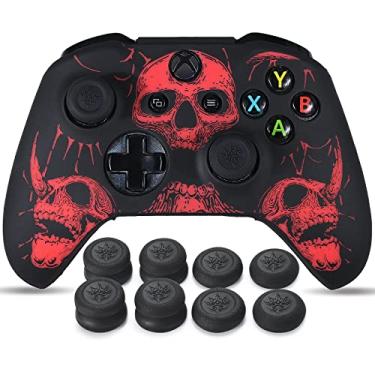 Imagem de YoRHa 1 película de silicone para esculpir a laser para controle Xbox One S/X (caveiras vermelhas) com exclusivo aperto de polegar x 8