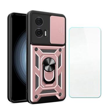 Imagem de CWEIYUSHU Capa compatível com Moto Edge 50 Fusion 5G, compatível com Moto Edge 50 Fusion 5G [protetor de tela][PC rígido + silicone macio][suporte de anel protetor] su-Pink