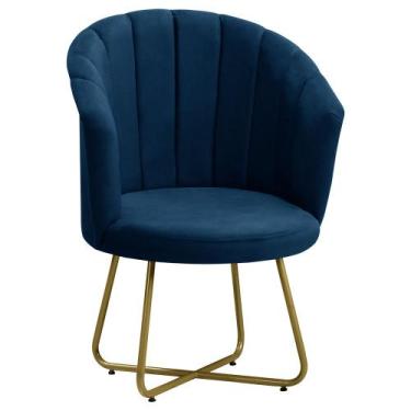 Imagem de Poltrona Pérola  Base de Metal Dourada Veludo - Star Confort, Azul