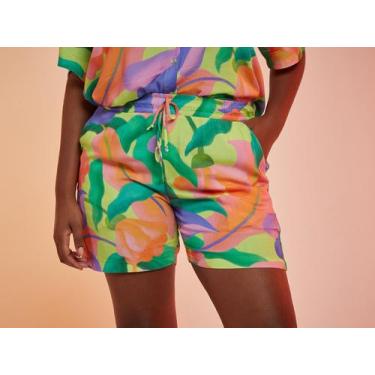 Imagem de Short Vista Magalu x Flora Yumi Viscose Floral, Amarelo e Rosa, G