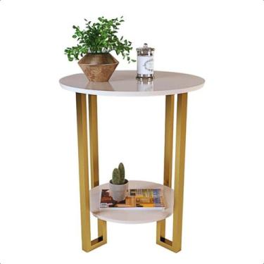 Imagem de Mesa Apoio 2 Tampos Pés Dourado - Off-white - RDS Metalúrgica, Off whi