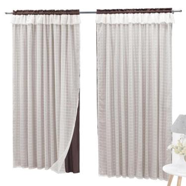 Imagem de Cortina Semi Blackout e Voal Xadrez 3,20m X 2,60m Sem Ilhós - Rose Jor