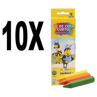 Imagem de Giz De Cera Curto 15 Cores 68g Acrilex Kit com 10 Caixas