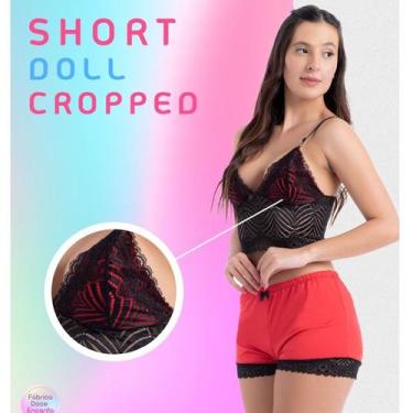 Imagem de Pijama Cropped Liso  Short Dool Baby Dool Renda Sensual Atacado - Noit