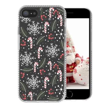 Imagem de FOQENCCI Capa de Natal para iPhone SE 2ª geração e 3ª geração de capa de telefone de inverno para iPhone 7/8 com estampa de guirlanda de bengala doce de Natal TPU macio + proteção da moldura da câmera