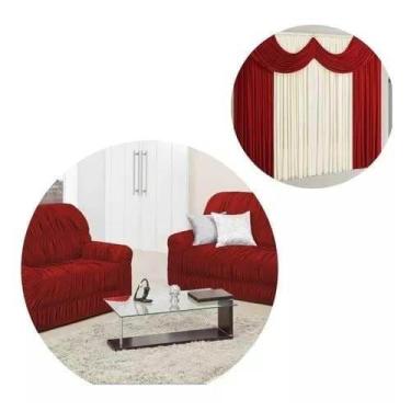 Imagem de Kit Capa De Sofá 2 E 3 Lugares 21 Elásticos + Cortina Riviera 2 Mts  -