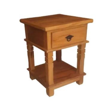 Imagem de Mesa de Cabeceira 38x38x60cm 1 Gaveta 1 Prateleira Madeira de Demoliçã