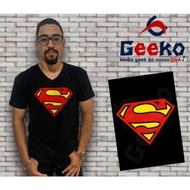 Imagem de Camiseta Superman Super Homem Geeko, Preto gola v, M