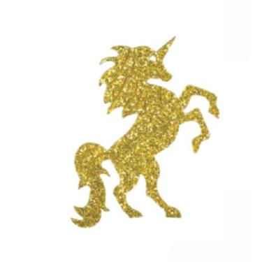 Imagem de 9 Apliques Lembrancinha Unicórnio EVA Dourado Glitter 7 cm Vivarte - I