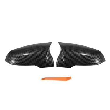 Imagem de X AUTOHAUX 1 par de tampa do espelho do lado do passageiro do motorista retrovisor do carro padrão de fibra de carbono preto para BMW X1 F48 2 Series F45 F46 2016-2023 Capas de proteção de espelho