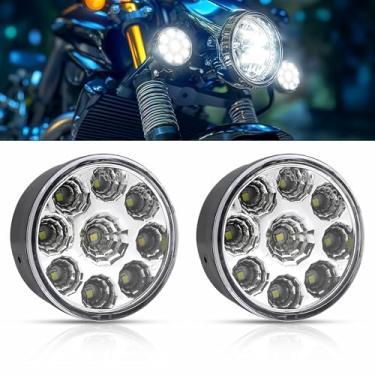 Imagem de NWpangu Luz de LED para corrida diurna redonda com 9 LEDs refletor para motocicleta, luz frontal super brilhante de direção 12 V universal para motocicleta, bicicleta elétrica, carro.