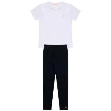 Imagem de Conjunto Infantil Menina Em Cotton, Blusa Básica Branca E Legging Pret