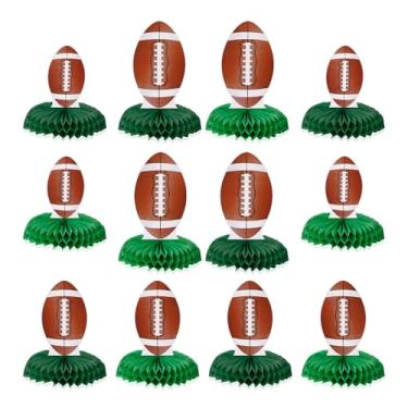 Imagem de XIHIRCD 12 peças de centro de mesa de futebol, centros de mesa de favo de mel de futebol, decorações de mesa de rúgbi, enfeites de mesa de festa de futebol para esportes, futebol, artigos de festa de