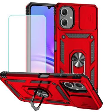 Imagem de Vokuha Capa para Galaxy A06, capa para Samsung A06 SM-A065F com protetor de tela de vidro temperado e capa deslizante para câmera, anel giratório de 360°, capa magnética para Samsung Galaxy A06