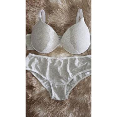 Imagem de Conjunto de calcinha e sutiã de algodão cinza e branco - Dona de Mim M