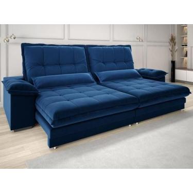 Imagem de Sofá Bergamo 2,90m Retrátil e Reclinável Veludocristal Azul Marinho - 