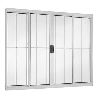 Imagem de Janela 4 folhas 1,00x1,50 com grade no alumínio branco